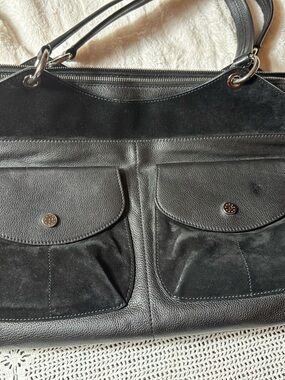 Rare Archive Pollini Italy Black Leather & Suede Dual-Pocket Tote – Discontinued